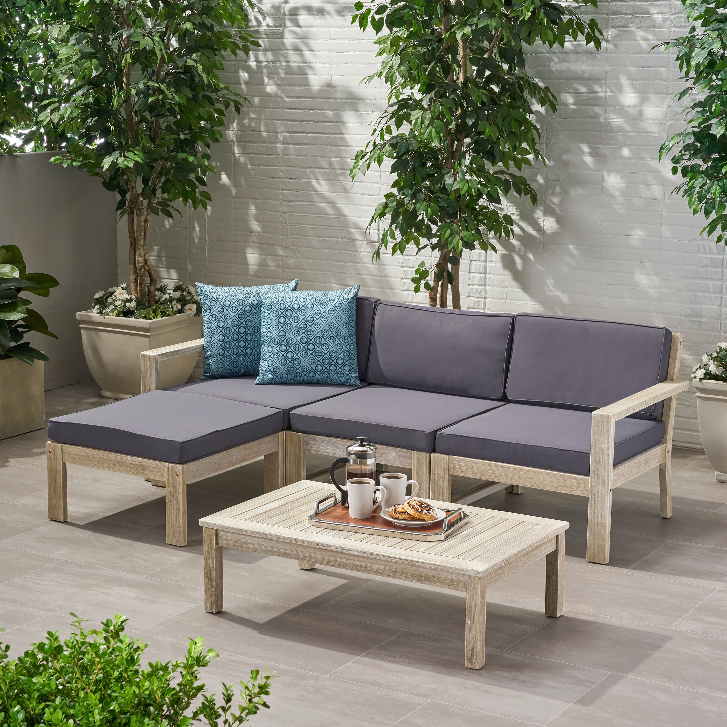 Makayla Ana Outdoor 3 Seater Acacia Wood Sofa Sectional with Cushions