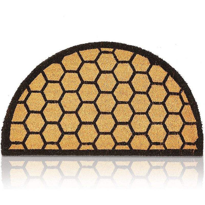 Half Round Natural Coir Nonslip Welcome Door Mat， Honeycomb Pattern (17 x 30 in)