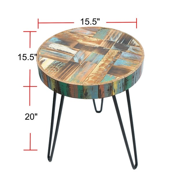 Greenage Reclaimed Wood Carving End Table Living Room Night Stand