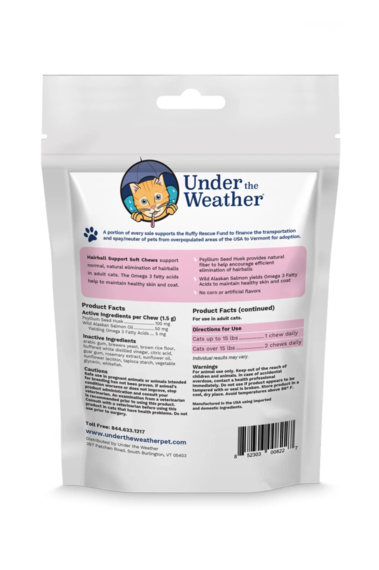 Under the Weather Hairball Support Cat Chews