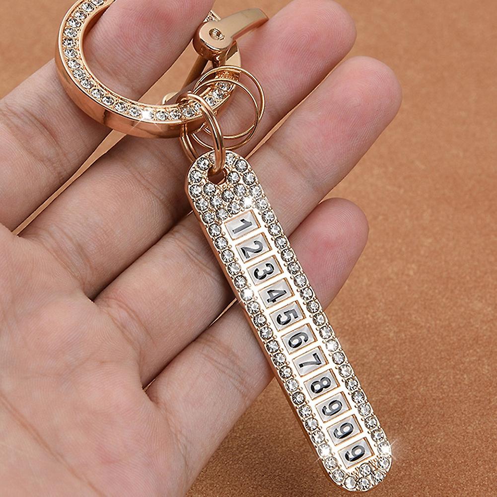 Bling Bling Car Key Keycahin With Temporary Parking Phone Number Plate Sparkling Crystal Rhinestones Ornament Decoration Gift For Women Girls Silver