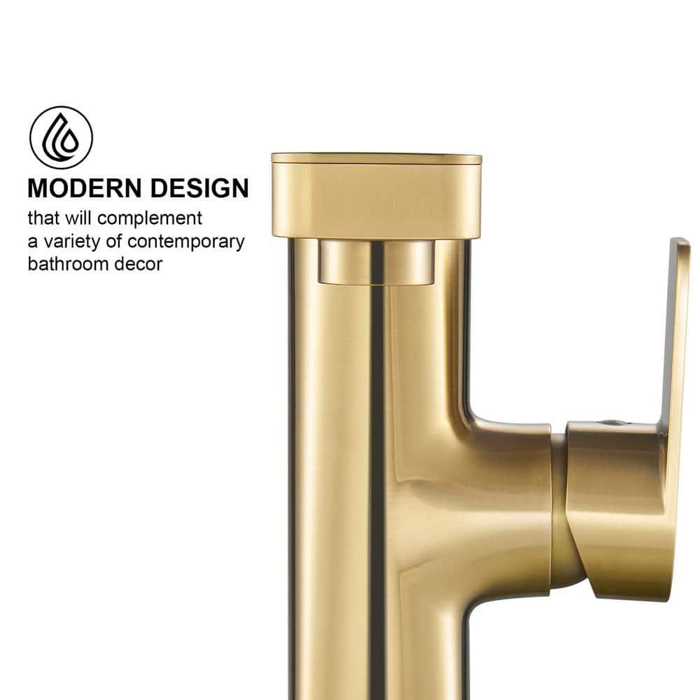 Zalerock Minimalist Single Handle Single Hole Bathroom Faucet in Brushed Gold