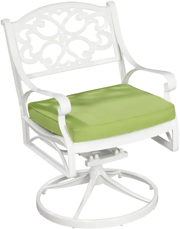 Sanibel White Outdoor Swivel Chair with Green Cushions