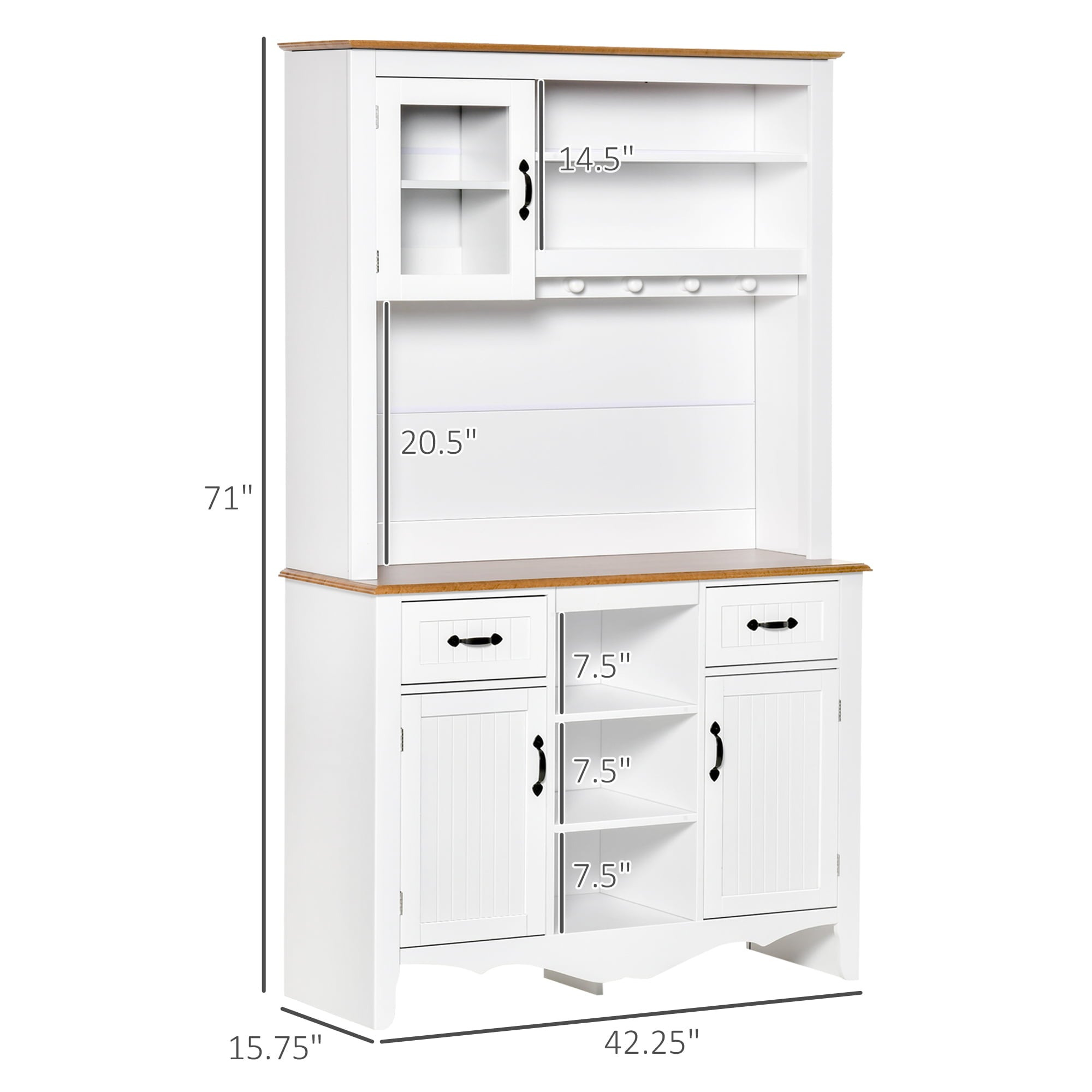 Homcom 71 Kitchen Storage Hutch Cupboard Microwave Stand w / 3 Shelves， White Wooden