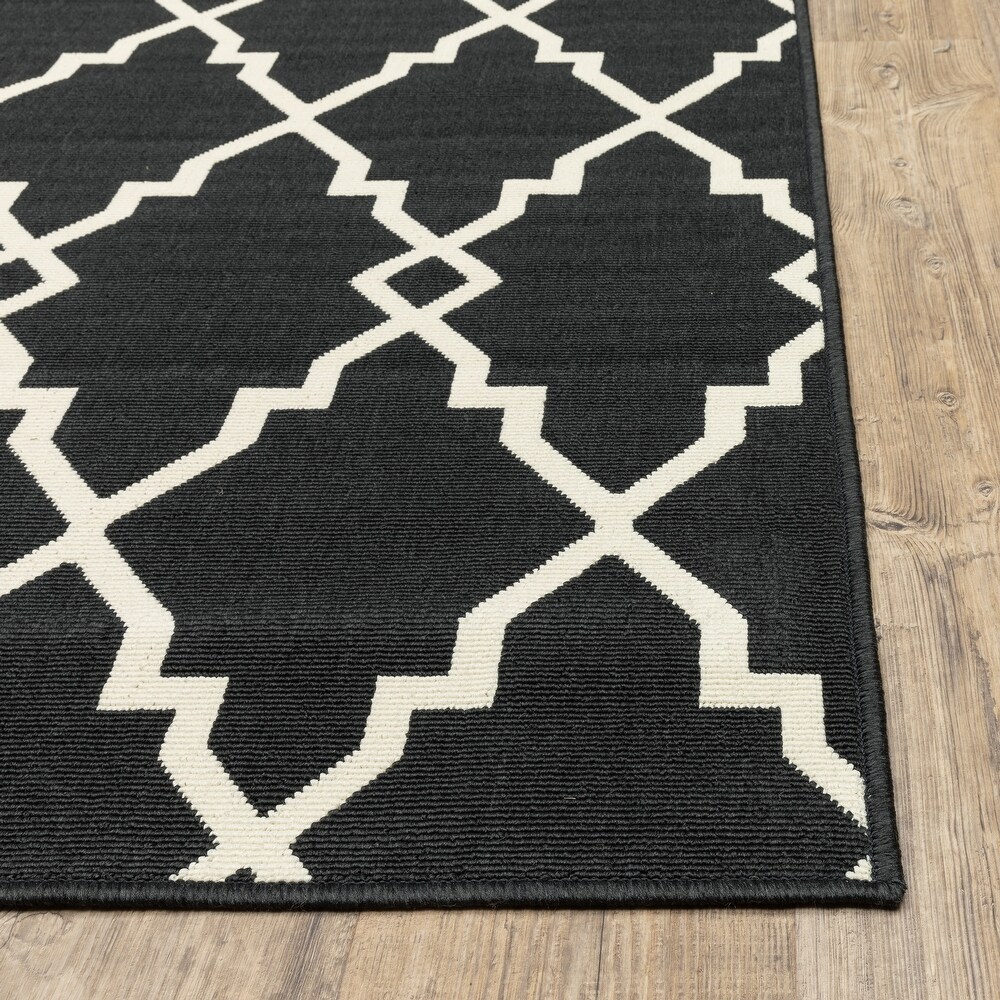 Style Haven Marianna Ornate Lattice Black/ Off White Loop Pile Indoor Outdoor Area Rug