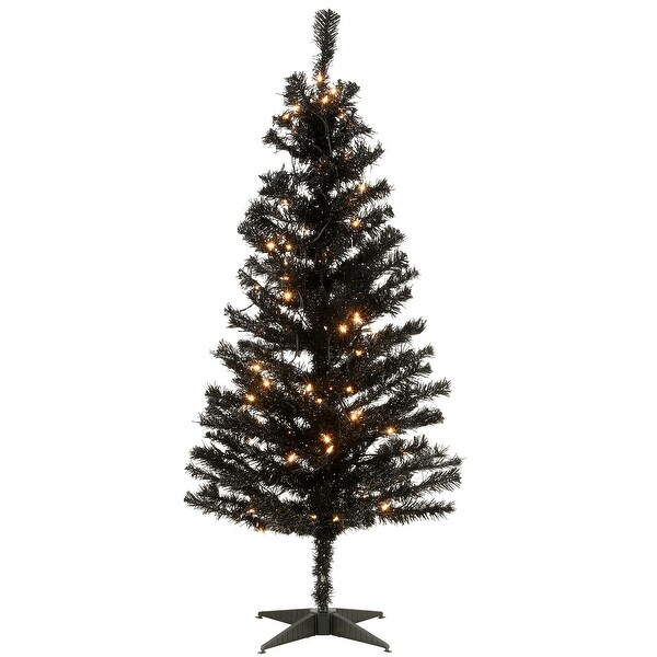 National Tree Company 4 ft. Tinsel Tree，Black，with Clear Lights