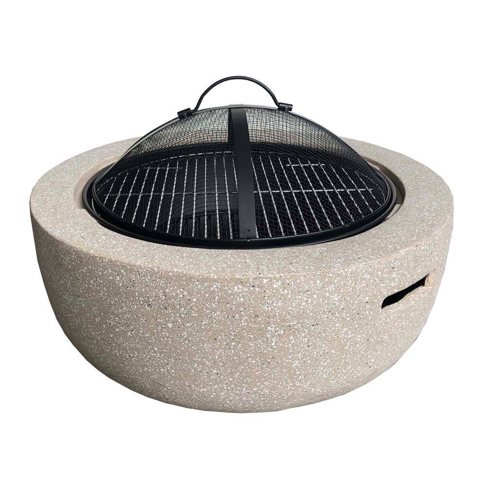 Sireck 26 in.W X 12 in.H Outdoor Stone And Steel Wood Beige Fire Pit ZZQ-THDXP1030