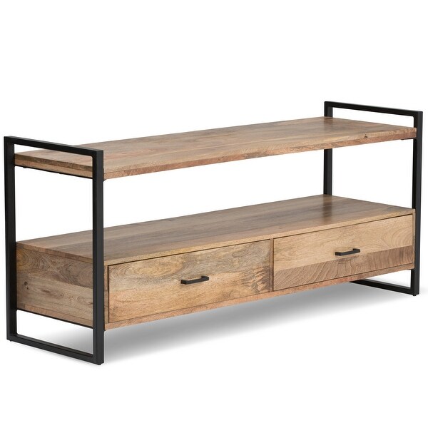 WYNDENHALL Lawson SOLID MANGO WOOD 60 inch Wide Modern Industrial TV Media Stand in Natural For TVs up to 65 inches