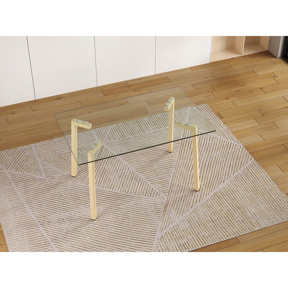 Rectangular Glass Dining Table with Glass Tabletop and Metal Legs