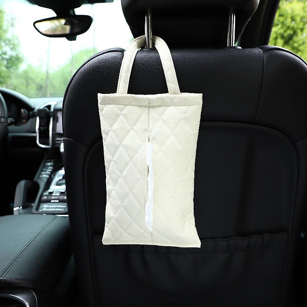 Hanging Car Tissue Holder Case Dispenser Rhombus Pu Leather Multifunctional Backseat Mount Napkin Storage Organizer Pouch Headrest Armrest Paper Stora