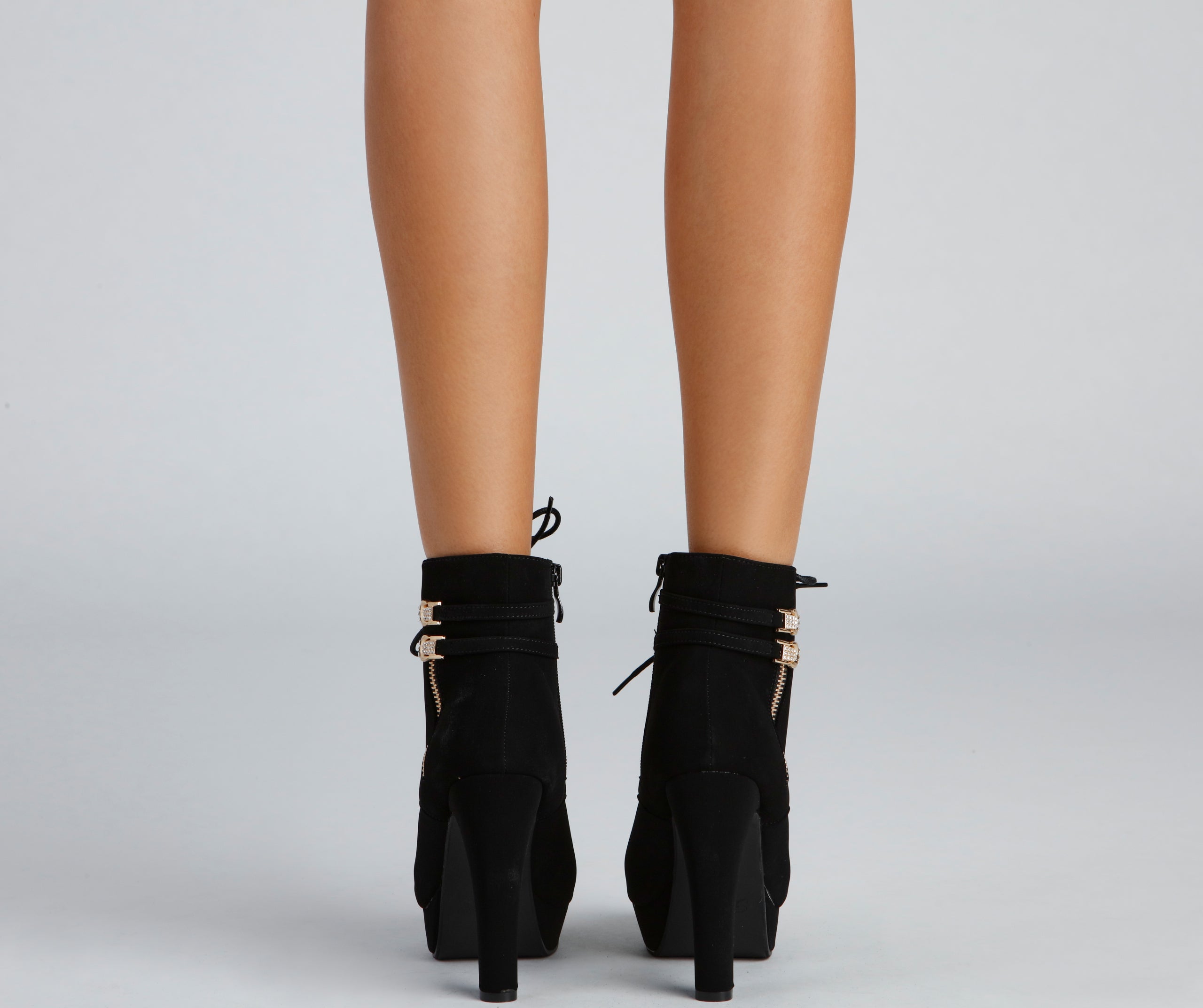 West Side Shine Rhinestone Buckle Platform Booties