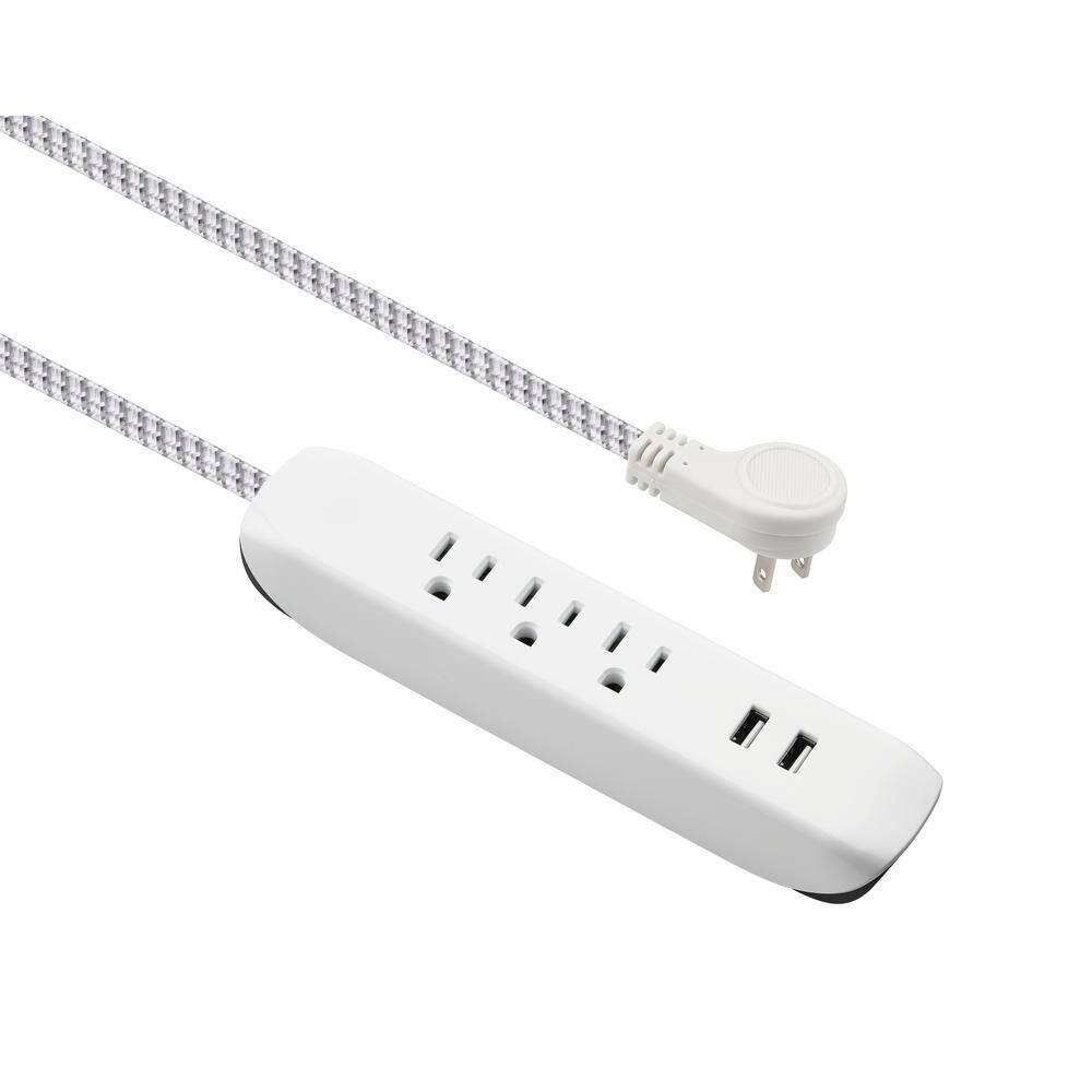 HDX 15 ft. 163 3 Outlet 2 USB Braided Extension Cord in White and Grey LTS-7A-2