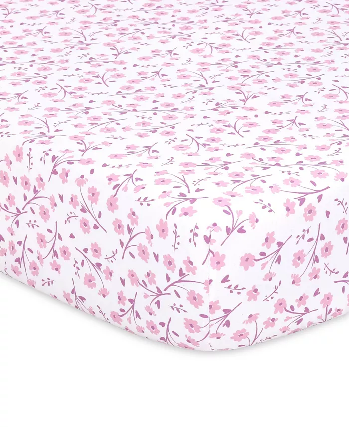 The Peanutshell Woodland Floral， Pink and Purple Fitted Crib Sheets for Girls， 8-Pack Set