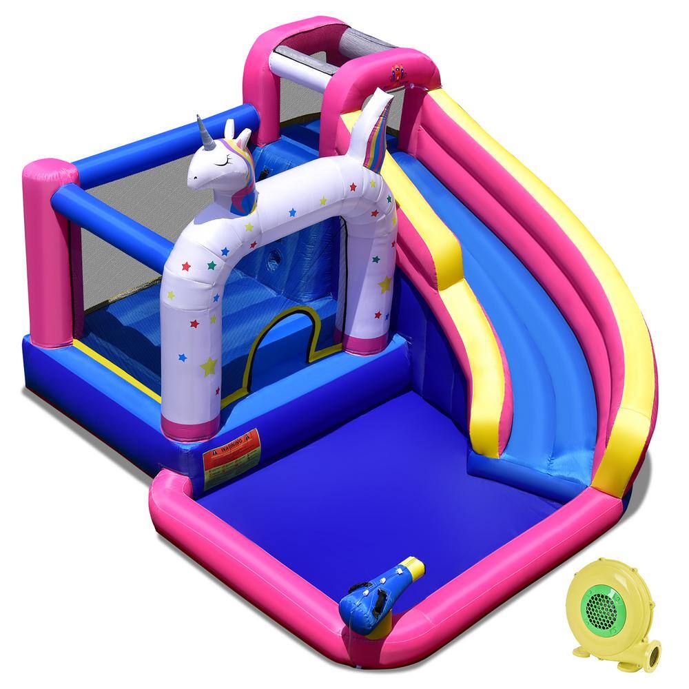 Costway Unicorn Theme Inflatable Water Slide Kids Bounce Castle Bounce House with 480-Watt Air Blower NP10432