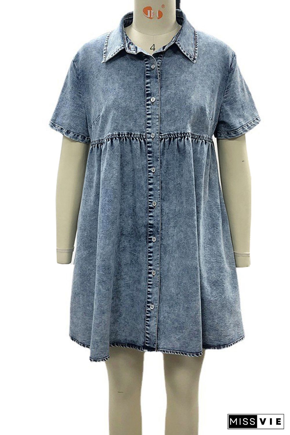 Washed Denim Short Sleeve Ruffle Dress Wholesale