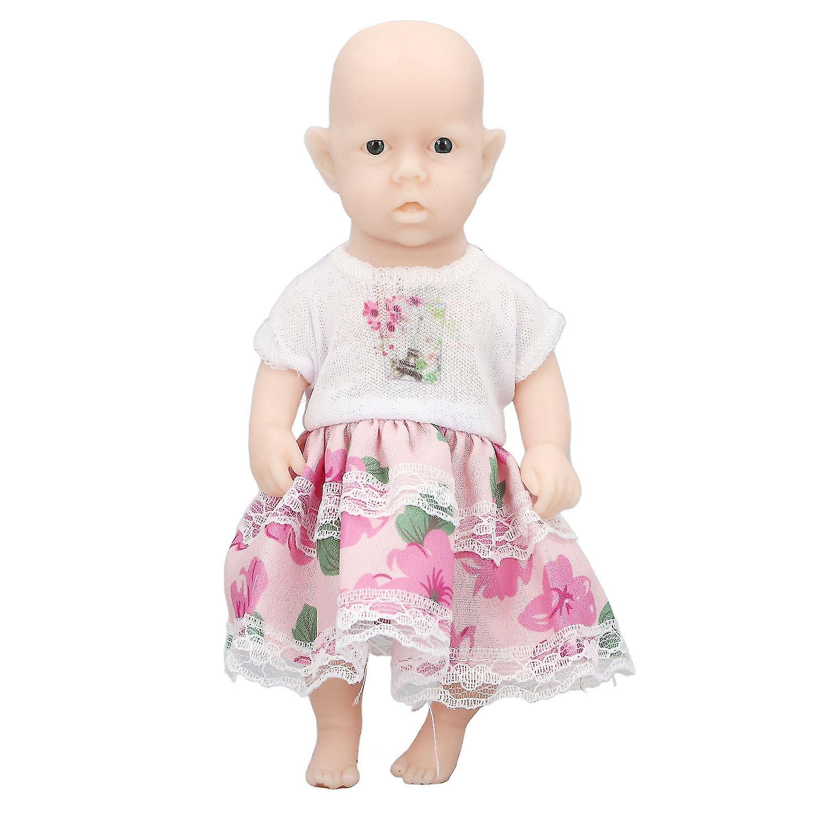 6in Reborn Baby Doll Lifelike Realistic Silicone Pink White Dress Newborn Doll for Above 3 Years Old Baby