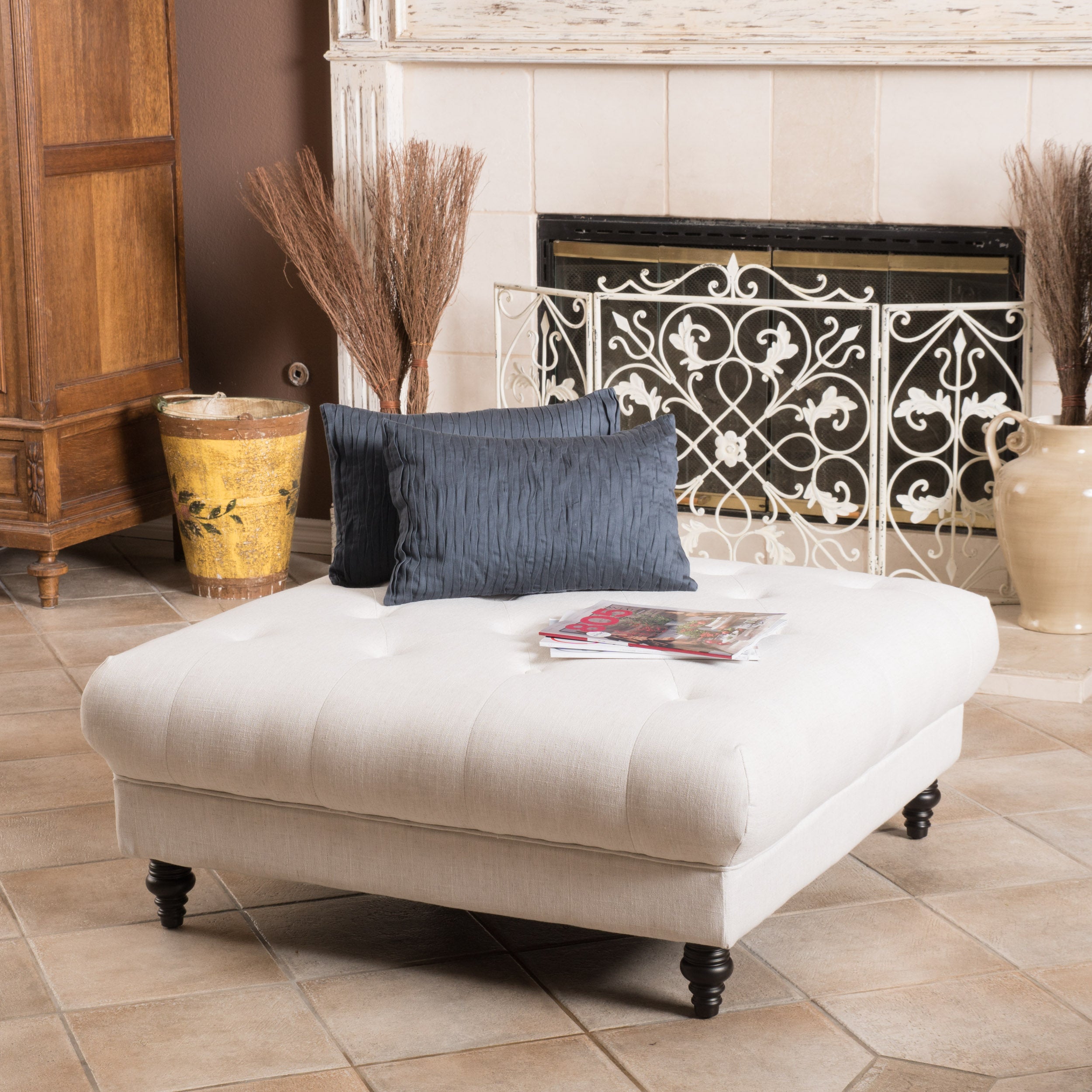 Parisian Tufted Fabric Square Ottoman Coffee Table