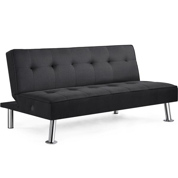 Alden Design Modern Fabric Convertible Futon with USB， Black