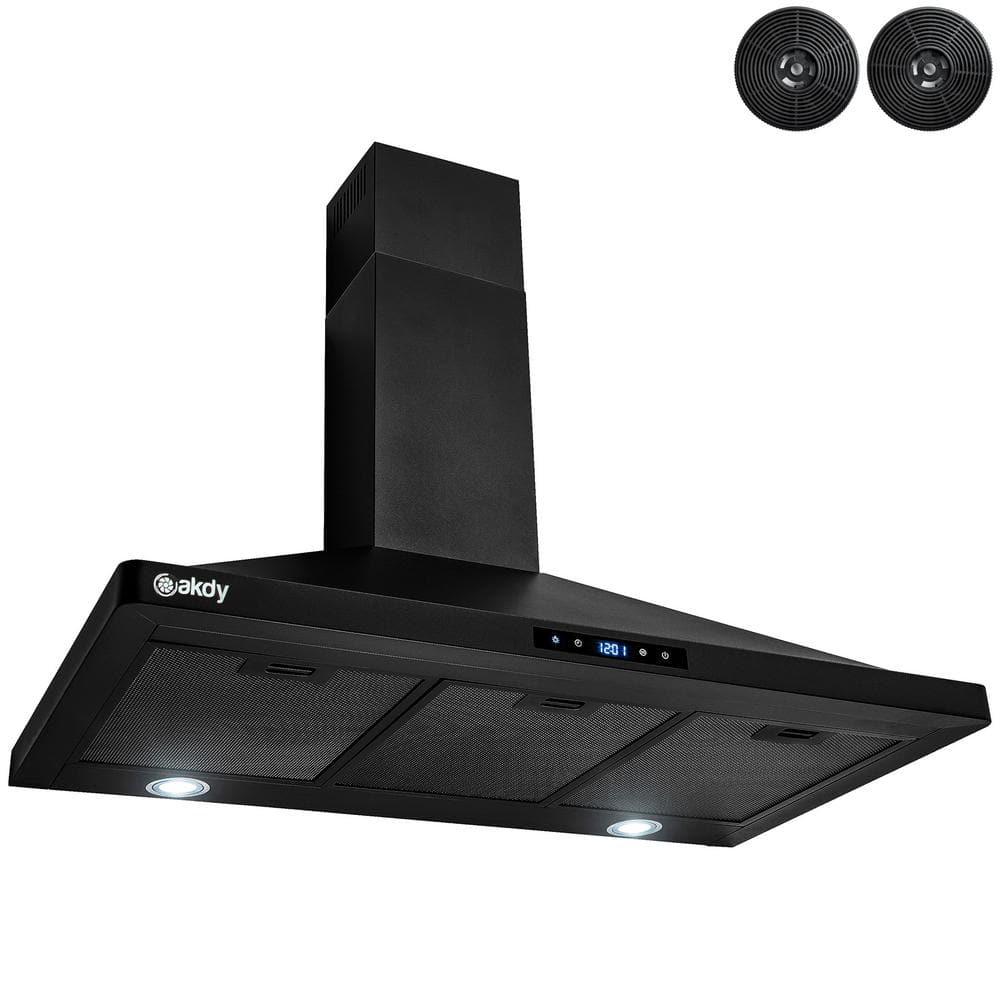 AKDY 36 in 217 CFM Convertible Kitchen Wall Mount Range Hood with Lights and Carbon Filters in Black Painted Stainless Steel