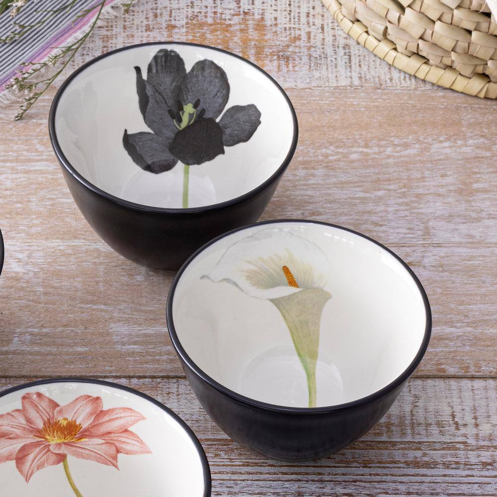 Noritake Colorwave Graphite Black Stoneware Floral Mini Bowls (Set of 4) 4 in. 7 oz. 8034-576D