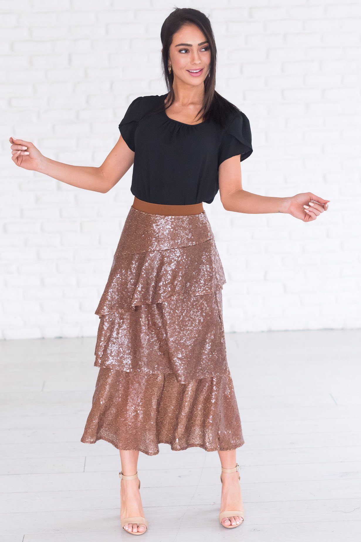 Caught My Eye Modest Sequin Skirt