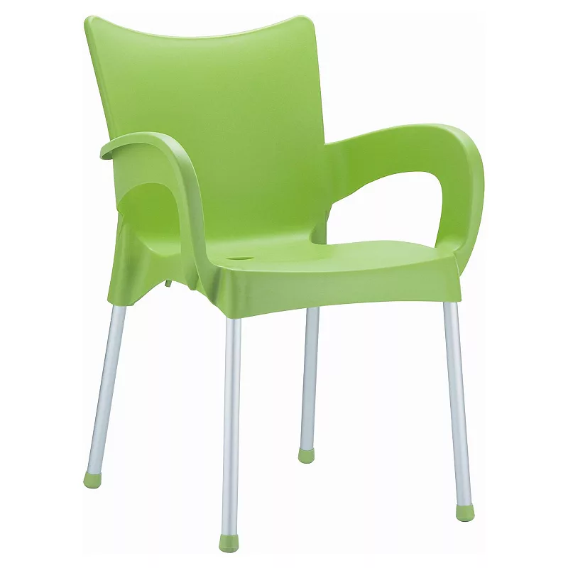 33.25 Green and Silver Outdoor Patio Solid Dining Arm Chair