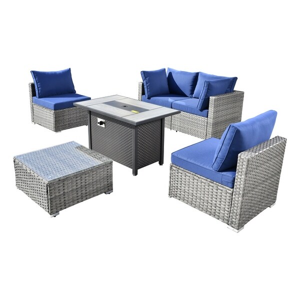 XIZZI Patio Furniture Set 6 Pieces Outdoor Sectional Rattan Sofa with Firepit