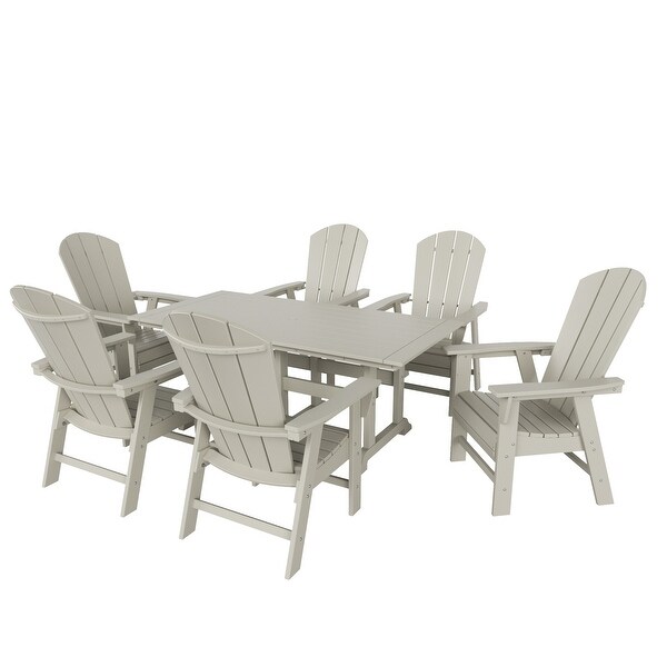 Polytrends Laguna Hdpe All Weather Outdoor Patio Rectangular Adirondack Dining Chairs With Table (7Piece Set)