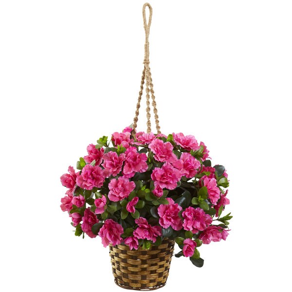 Nearly Natural Silk Azalea Hanging Basket