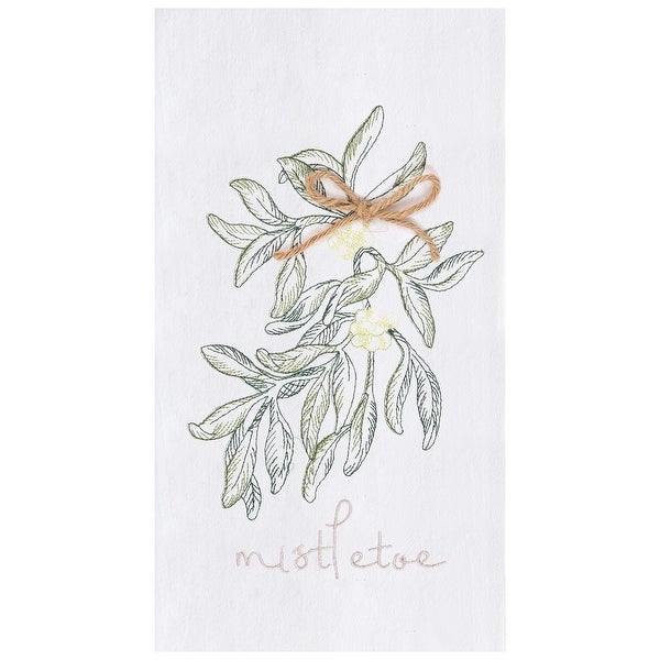 Winter Mistletoe Embroidered Flour Sack Kitchen Towel