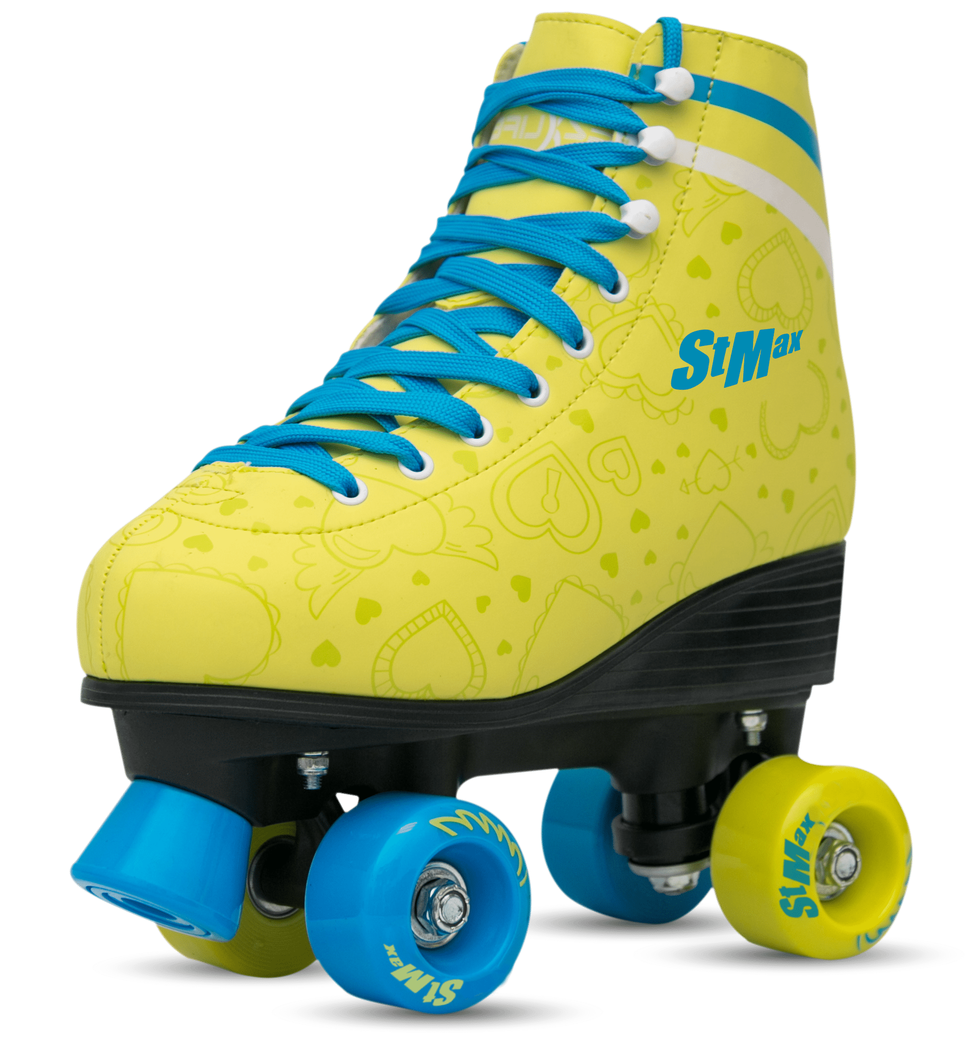 Quad Roller Skates for Girls and Women size 8.0 Women Yellow and Blue Heart Outdoor Indoor and Rink Skating Classic Hightop Fashionable Design