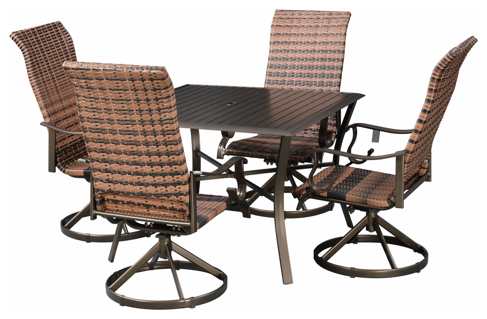 Outdoor 5 pc Aluminum and Wicker Swivel Rocking Patio Dining Set  Bronze/Tan   Tropical   Outdoor Dining Sets   by Pebble Lane Living  Houzz