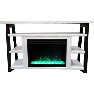 Hanover Industrial Chic 53.1 in. W Freestanding Electric Fireplace TV Stand in White and Black with Deep Crystal Display FS5332-1BWTCS