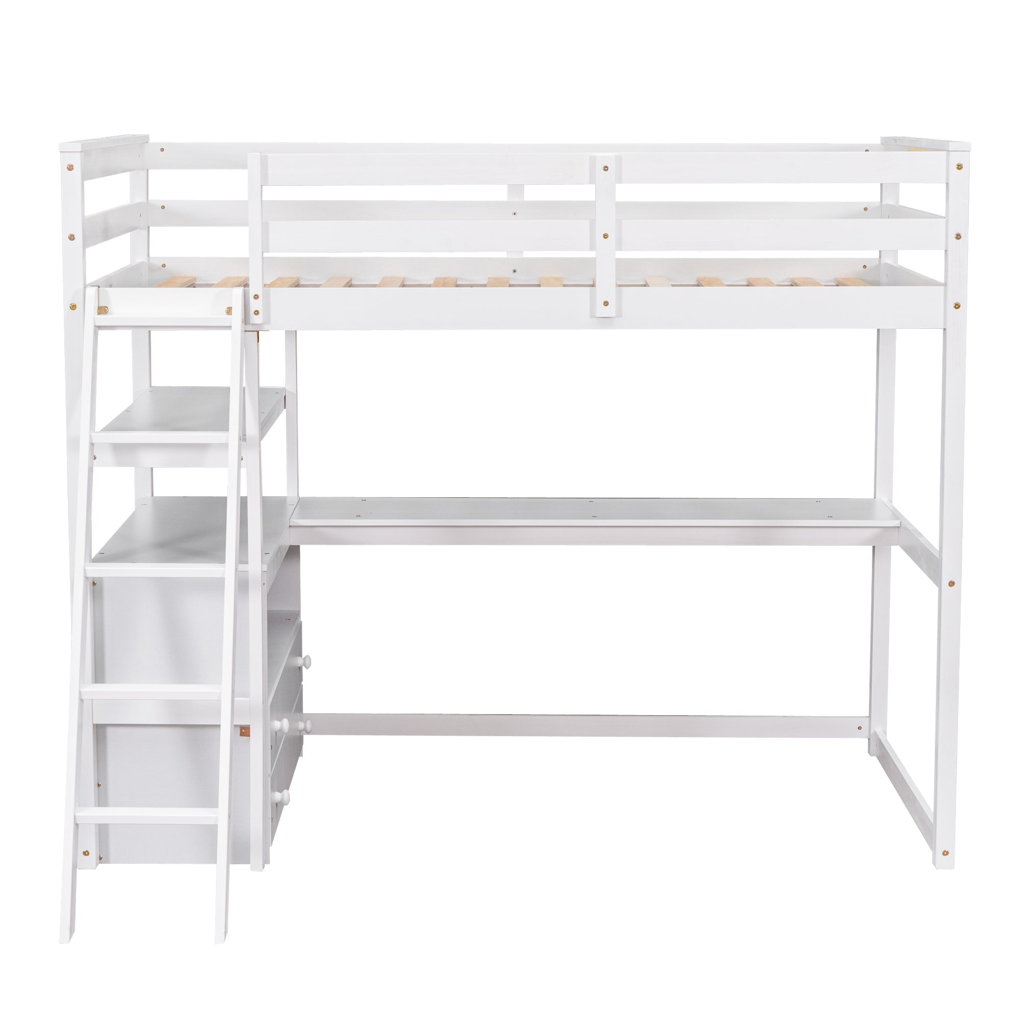 Euroco Twin Loft Bed with Desk for Child, White