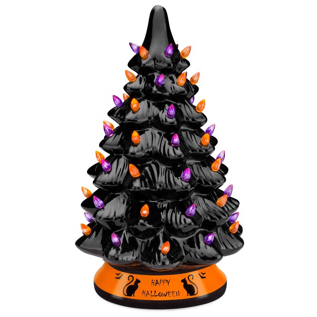 Best Choice Products 15in Pre lit Ceramic Tabletop Halloween Tree Holiday Decoration W Orange amp Purple Bulb Lights