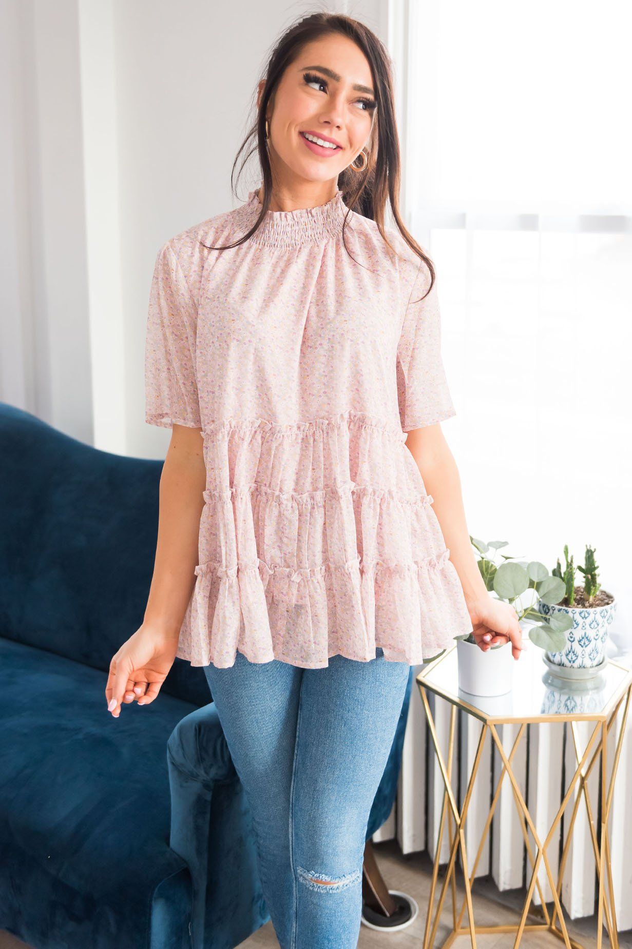 Happy Twirls Modest Tiered Blouse