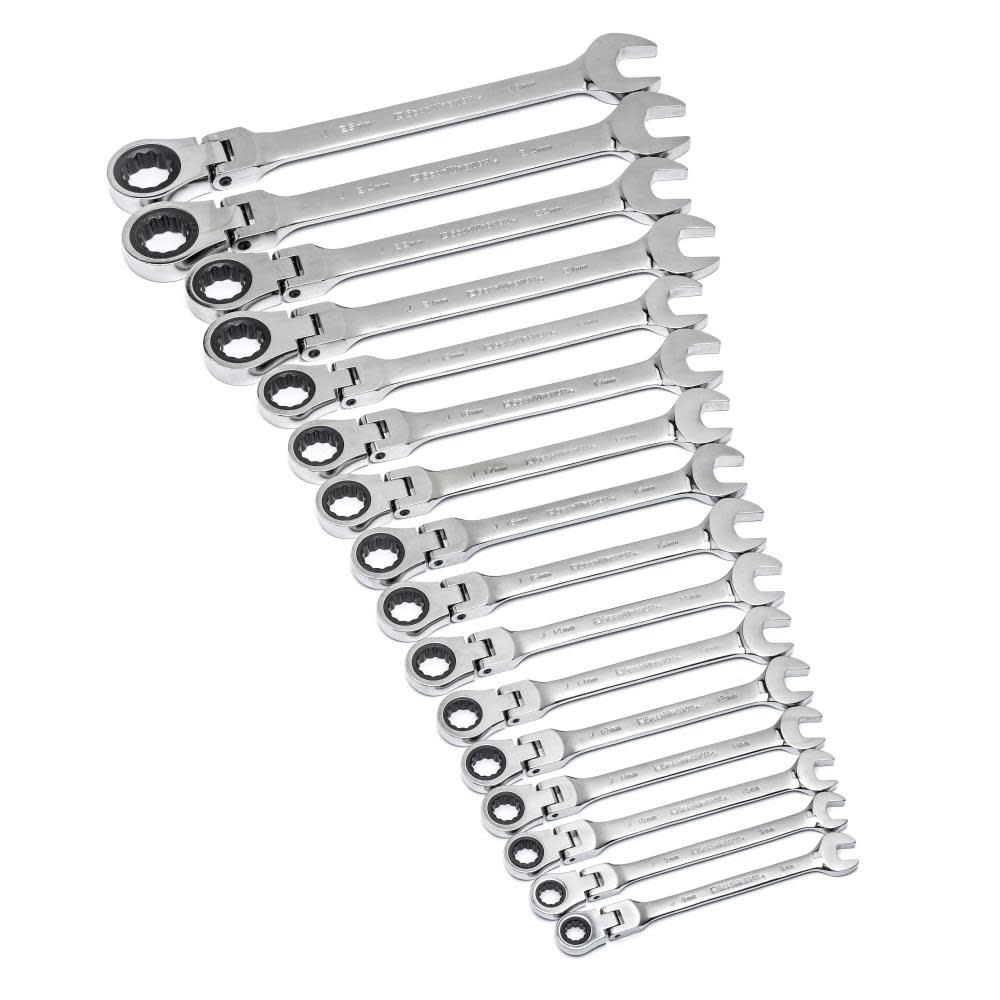 16 Pc 72-Tooth 12 Point Flex Ratcheting Combination Metric Wrench Set ;