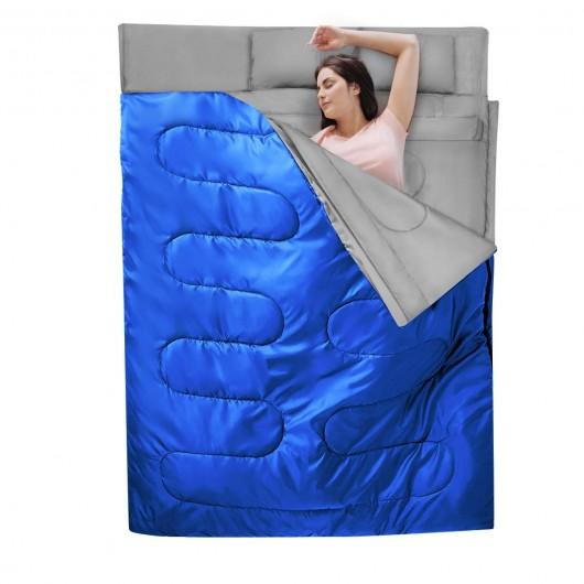 2 Person Waterproof Sleeping Bag with 2 Pillows-Blue