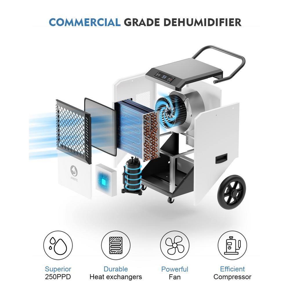 JEREMY CASS 250 pt. 8000 sq.ft. Commercial Dehumidifier for Basement in White High Efficiency Compressor GZBA031603