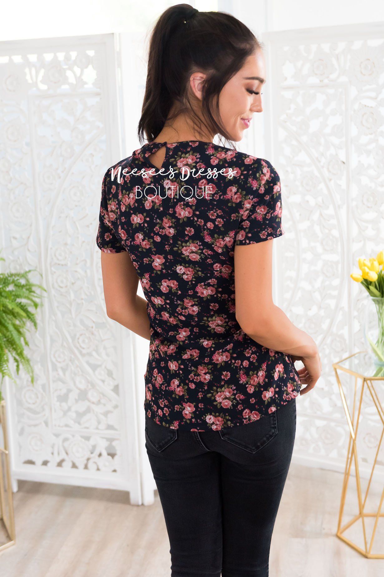 Navy & Mauve Floral Top