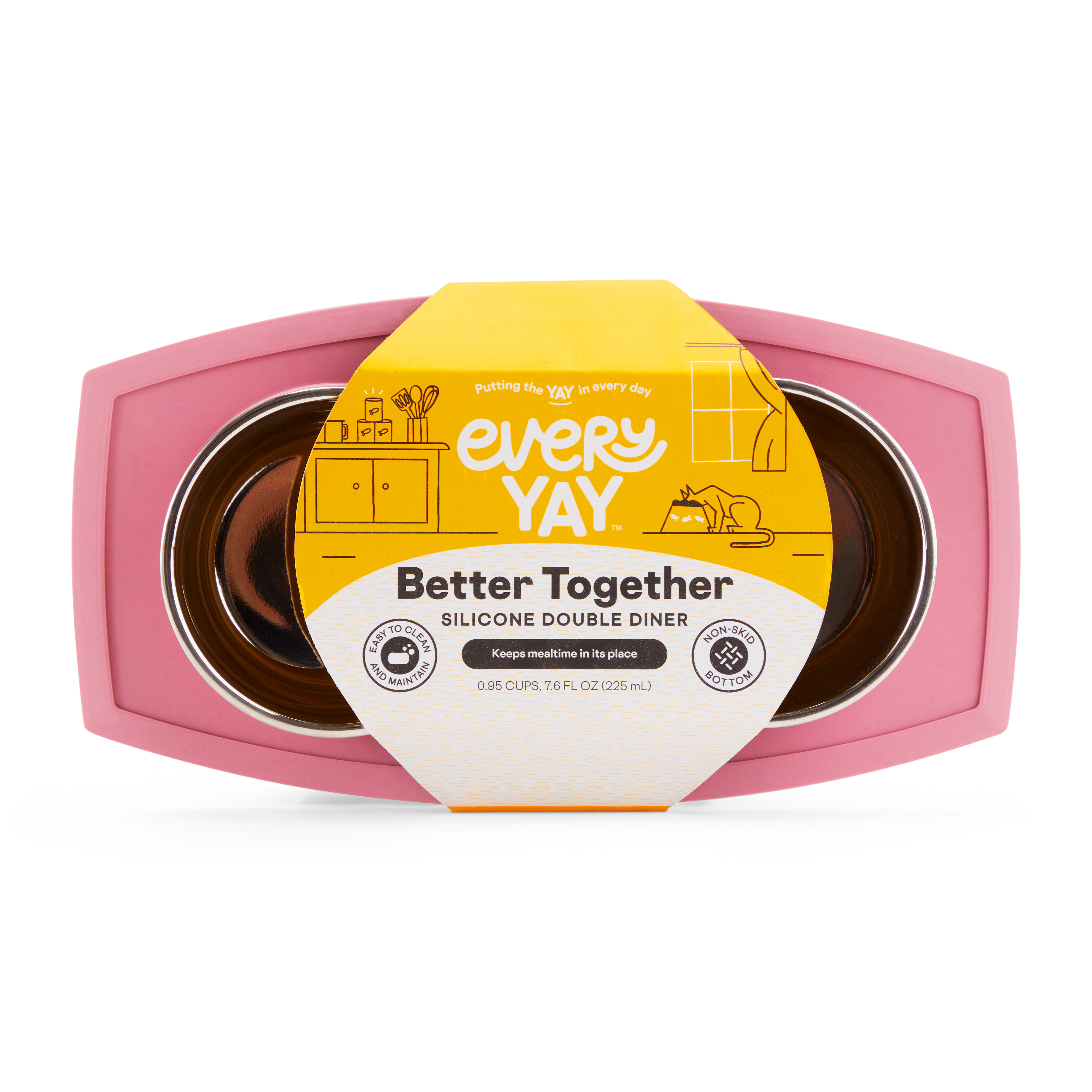 EveryYay Better Together Mauve Silicone Double Diner for Cats， 0.95 Cups