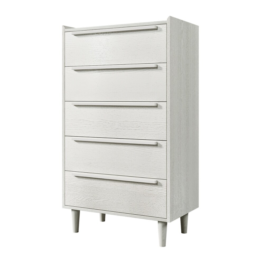 Modern 5 Drawer Dresser  Tall Chest of Drawers with Storage  Wood Clothing Organizer with Solid Wood Legs