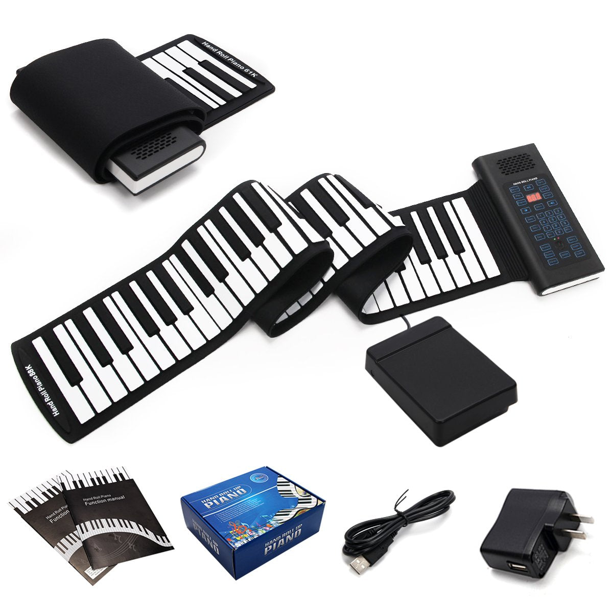 Costzon Roll Up Piano, 88 Keys Rechargeable Electronic Silicone Keyboard with Pedal