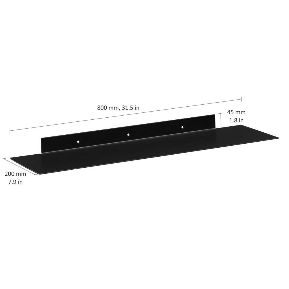 Dolle KATANA 7.9 in. x 31.5 in. x 1.8 in. Black Steel Decorative Wall Shelf with Brackets 114118