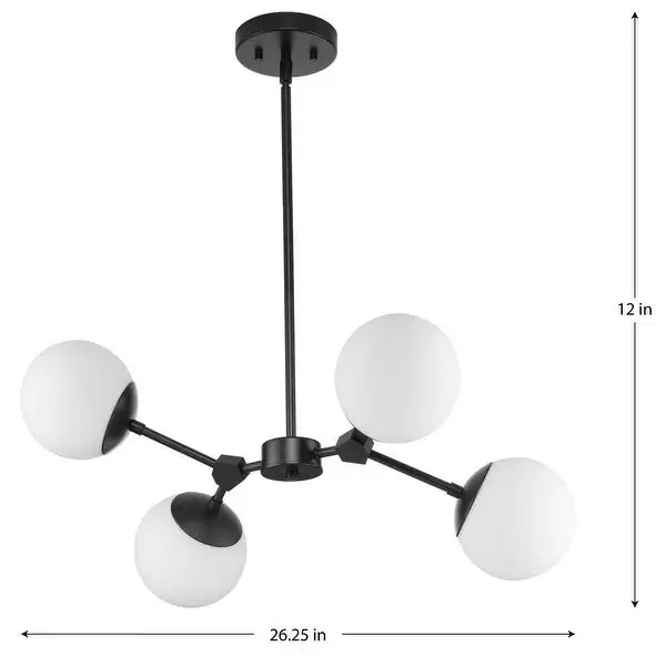 Haas Collection Four-Light Matte Black Mid-Century Modern Chandelier - 26.25 in x 16.5 in x 12 in Shopping - The Best Deals on Chandeliers