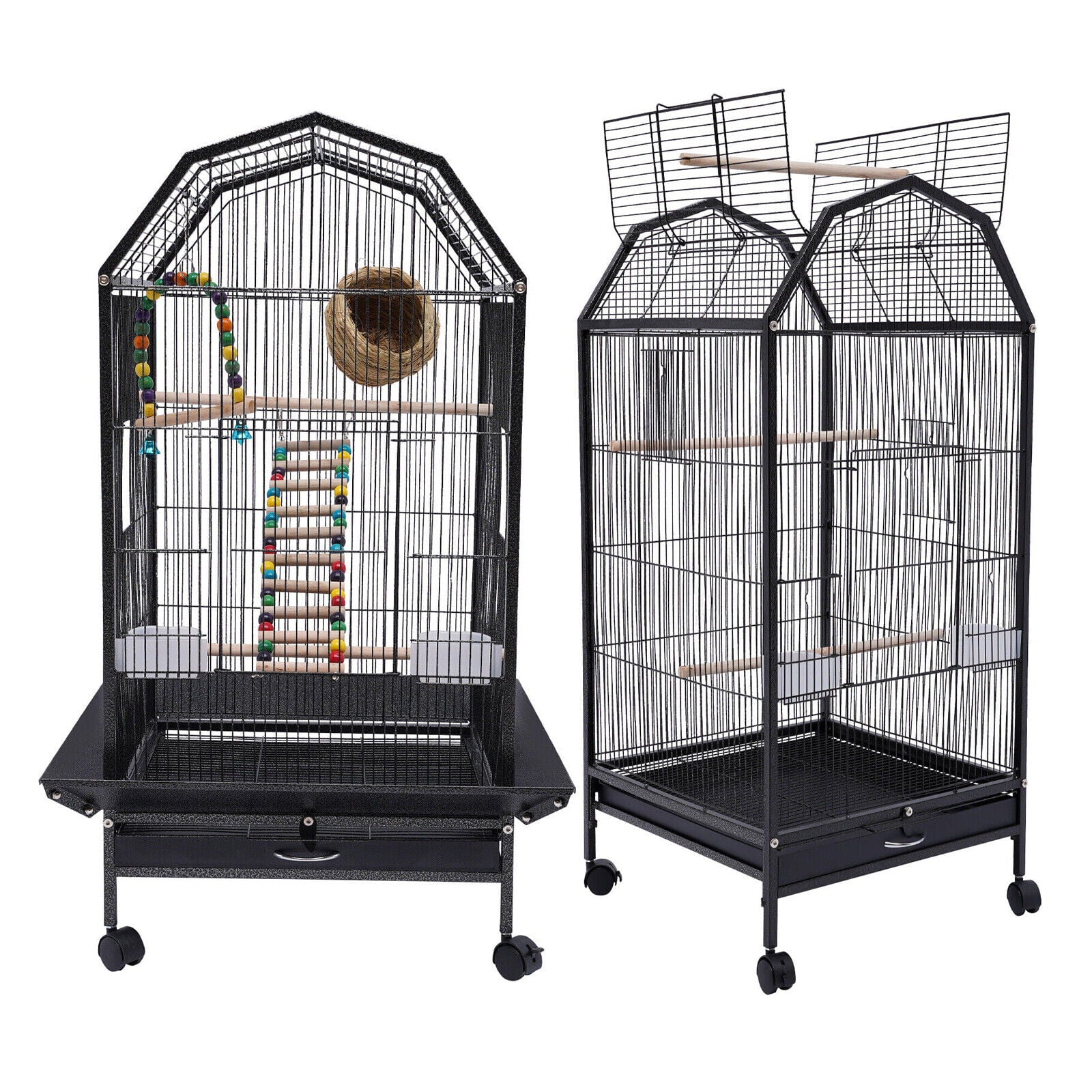 FETCOI Large Cockatiel Parakeet Finch Rolling Canary Cage Bird Cage w/ ladder and swing (Medium)