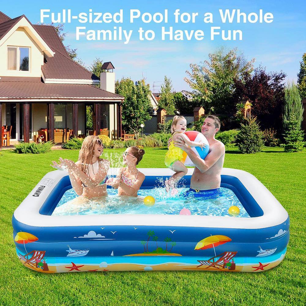 Afoxsos 100 in. L x 71 in. W Rectangular 22 in. Deep Inflatable Swimming Pool Family Full-Sized Swimming Pool with Beach Print HDDB1860