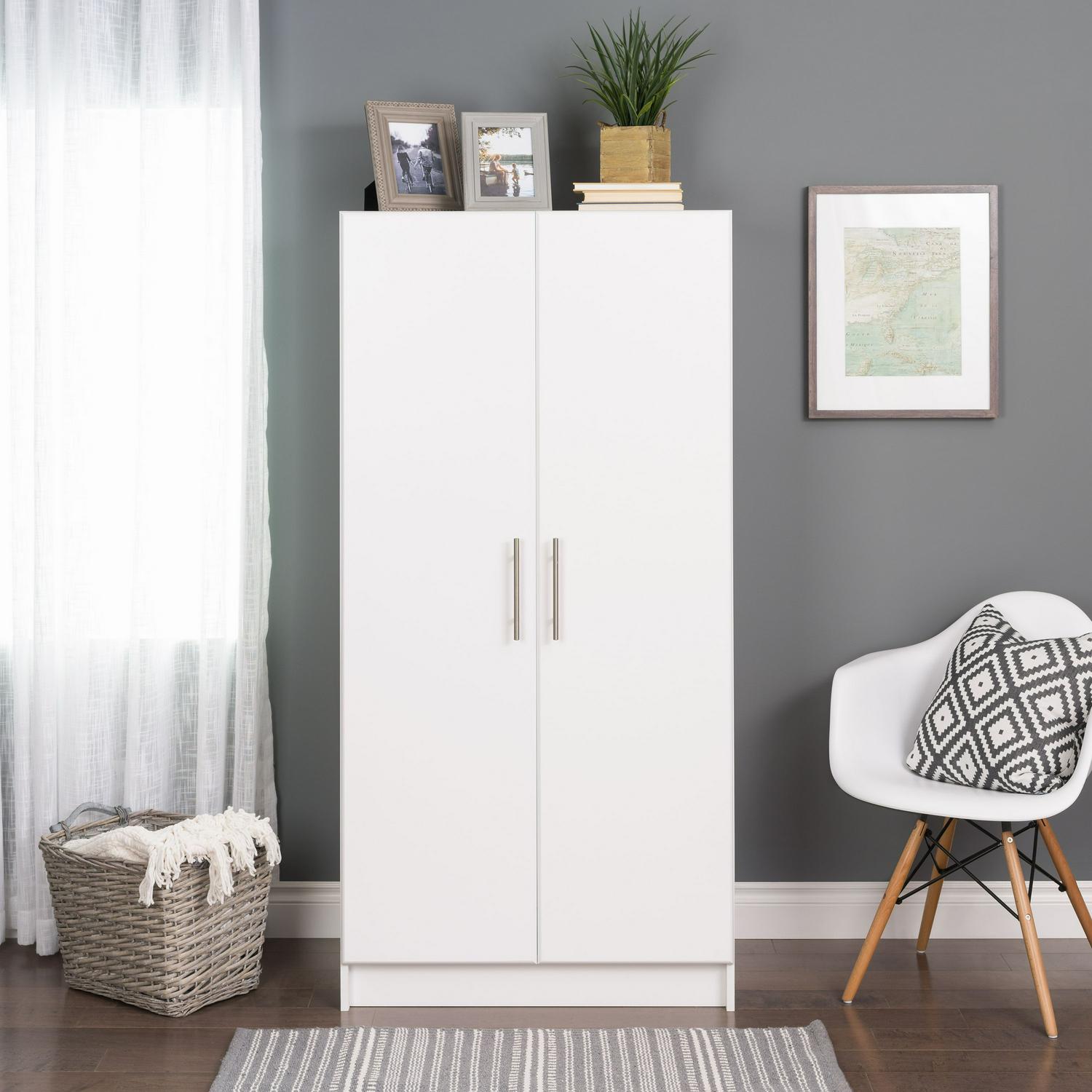 Prepac Elite 32 Wardrobe Cabinet with Adjustable Hinges， White Laminate Finish