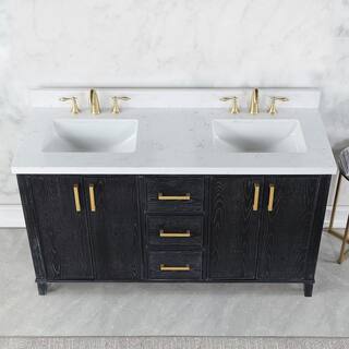 Altair Weiser 60 in. W x 22 in. D Double Sink Bath Vanity in Black Oak with White Composite Stone Top without Mirror 549060-BO-AW-NM