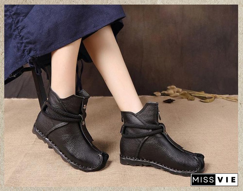 Women Genuine Leather High Quality Fashion Short Flats Ankle Boots